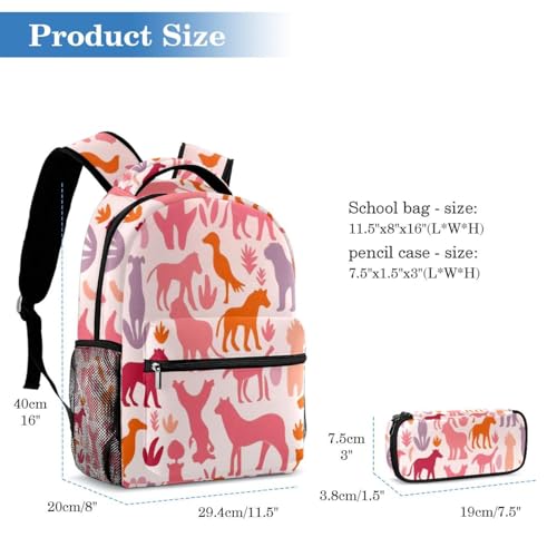 Sac à dos avec trousse rose et multicolore pour étudiants 40cm