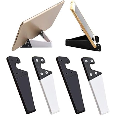 RuiChy 4 Pcs Foldable Cell Phone Stand, V Shaped Universal Pocket Mobile Phone Holder, Portable Vertical and Horizontal Mount Desktop Holder Compatible with Tablets Smartphones (Black & White) Cover