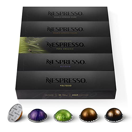 Nespresso Vertuo - Bundle Espresso & Double Espresso 50 Capsules de café - 10x Voltesso, 10x Altissio, 10x Peru Organic, 10x Chiaro, 10x Scuro