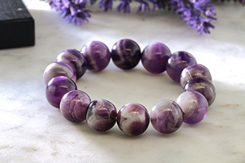 Gem Stone King Purple Amethyst Bead Gemstone Stretchy Bracelet for Women 8.5 Inch Round 16MM4