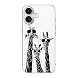 FancyCase Compatible with iPhone 16 Case (6.1inch)-Funny Giraffe Design Cool Cartoon Animal Pattern Flexible TPU Protective Clear Case (Giraffe Trio)