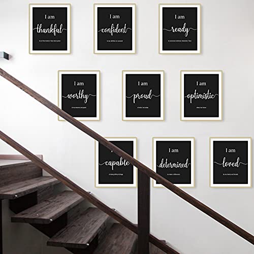 9 Pieces Inspirational Motivational Office Bedroom Wall Art, Daily Positive Affirmations For Men Women Kids Posters Inspirational Quotes Sayings Wall Decor (Black) #TOP4