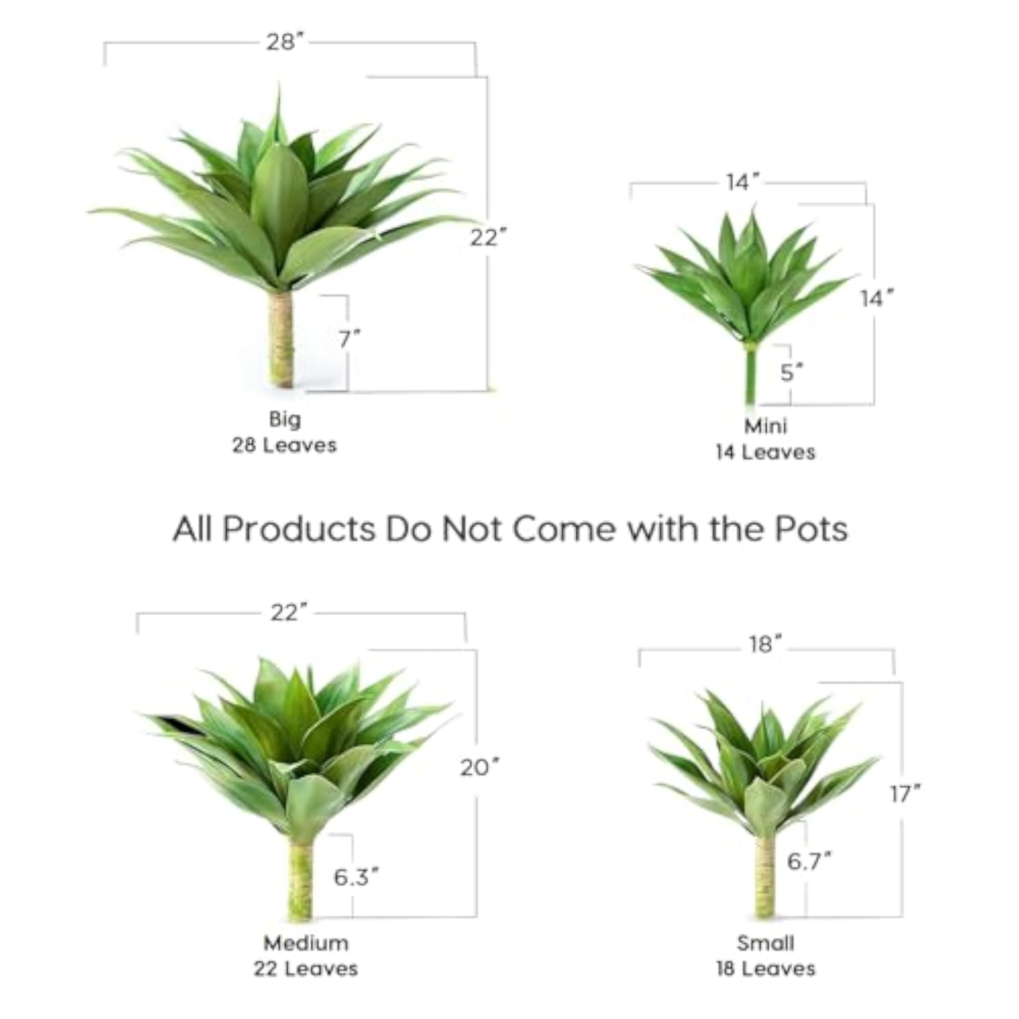 Artificial Agave Plant Set, 18 Inch Faux Aesthetic Plants