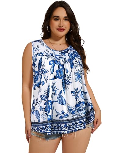 Image of Women Plus Size Tank Top Casual Summer Tops Loose Fit Sleeveless T Shirts Trendy Crewneck Tunic Tees 2026