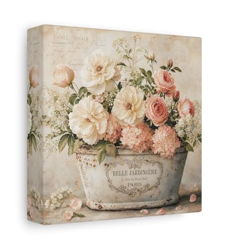 Tableau de fleurs rose toile imprimée vintage 15x15 cm décoration murale salon