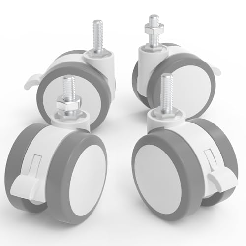 GIBBON MOUNTS キャスター 4個セット M8x25mm ネジ式 昇降デスク用 固定可能ストッパー付き 床傷防止 360°回転 ホワイト 白