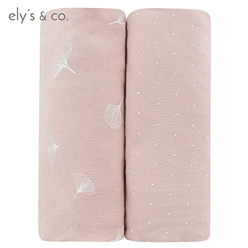Ely’s & Co. Changing Pad Covers│Cradle Sheets 2-Pack — Combed, 100% Jersey Cotton For Baby Girl — Rosewater Pink, Pin Dots & Gingko Leaves #TOP3