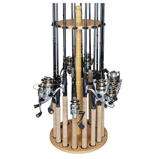 Rush Creek Creations Round 16 Fishing Rod Storage Rack - Features Traditional Handcrafted Wood Post - No Tool Assembly