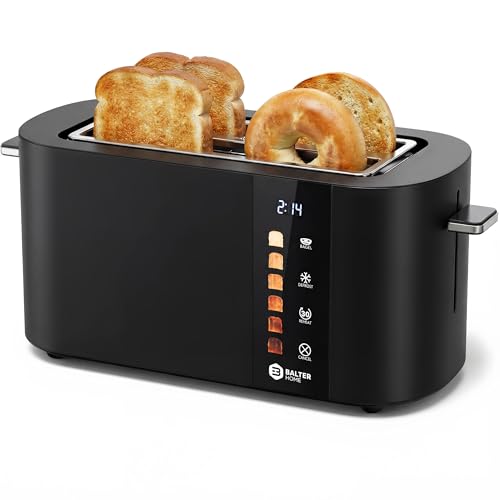 Image of Balter Toaster 4 Slice Wide Slot, Bagel Function, Long Slot, Stainless Steel, Touch Screen, Built-in Rack, Extra-Wide 1.5 inch Slots for Thick Breads & Bagel, Timer, BPA-Free, Removable Tray, Black