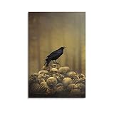 Gothic Horror Crow, Standing on The Skull of The Crow Wall Art Posters Wall Art Paintings Canvas Wal