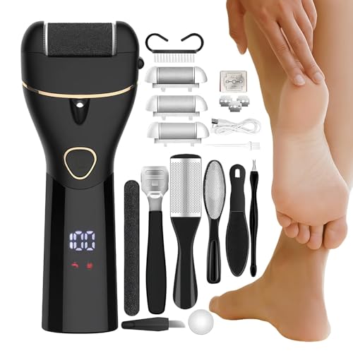 電動カルスリムーバー、フットファイルカルスリムーバー | フットスクラバー角質リムーバーペディキュアツール | ひび割れた乾燥肌、硬い角質を持つ女性と男性向けの3つのグラインディングヘッド付きフットケアキット