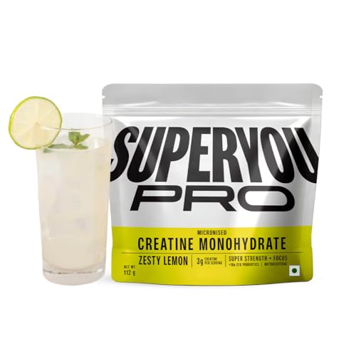 Image of SuperYou Pro Micronized Creatine Monohydrate Powder | Zesty Lemon | 112g | 33 Servings | Micronized to 200 Mesh | Enhanced Muscle Strength with Rapid Absorption |Pre-Post Workout Supplement