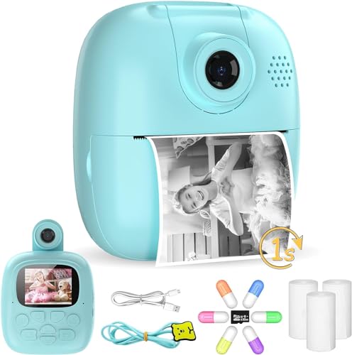 كاميرا للاطفال بطباعة فورية من كيالوي مع 3 لفات من ورق الطباعة وبطاقة TF سعة 32GB، هدية كريسماس للاطفال من سن 3-14 سنة، 1080P، اقلام ملونة.