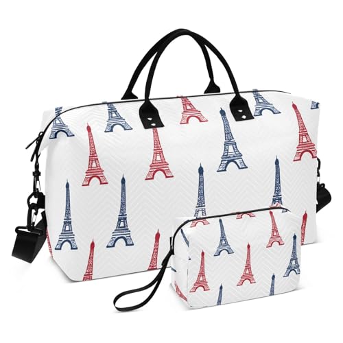Travel Gym Bag, Eiffel Tower Pattern Weekender Overnight Duffle for Women with Toiletry Bag Travel Swim