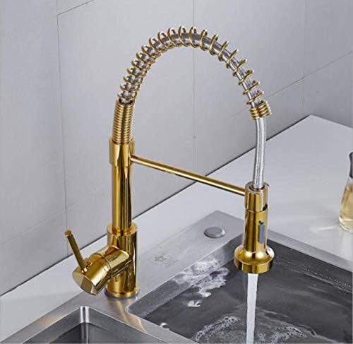 Wasserhahn Spüle Wasserhahn Küchenarmatur Golden Spring Messing 360 Grad Einlochmontage Pull-Out Sprayer Stabmixer Outlet