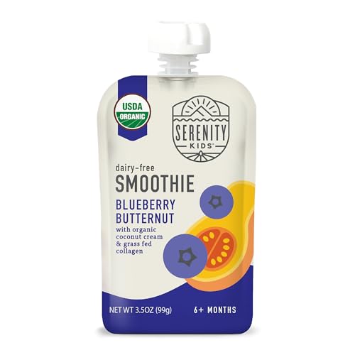 Image of Serenity Kids Organic Baby Food Pouches, Smoothie, 3.5 Oz, 12 Pack | 5g Collagen Protein, Full Serving of Fruits & Veggies, 5g Healthy Fats, No Added Sweeteners, Toddler Snacks, Dairy Free