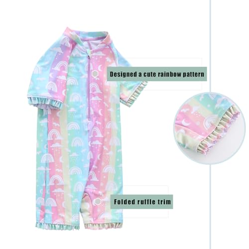 Image of Girls Rash Guard Swimsuits One Piece Bathing Suits for Girls UPF 50+ Sun Protection Short Sleeve Sunsuits Zipper