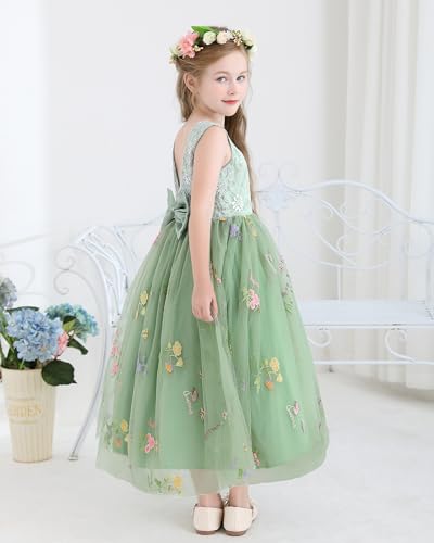 Flower Girl Dress for Wedding Toddler Tulle Embroidered Lace V-Back Formal Birthday Party Dresses 2-7T3