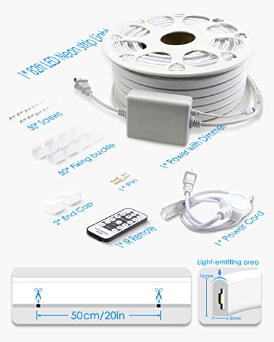 Image of Blue Neon Rope Lights 82ft Dimmable Neon Light Strip Waterproof IP65 LED Neon Flex Strip Lights 25M 120LEDs /M 110V~130V AC Cuttable Rope Lights for Indoor Outdoor Lighting Decoration