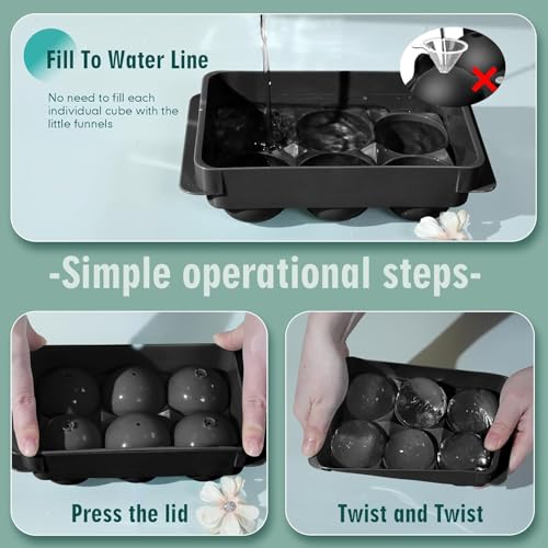 Image of CIPLA PLAST Large Ice Cube Molds, Big Round Water Ice Cube Trays for Freezer, Easy to Fill & Release (Round Ball 6 Cube)