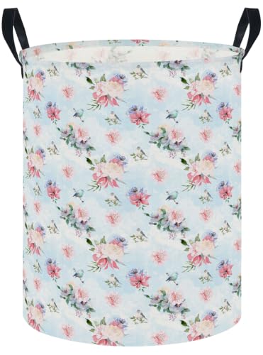 Image of NTAOHAMPER Laundry Hamper,Laundry Basket,Baby Nursery Hamper,Waterproof Storage Bin,Clothes Organizer Basket,Room Decor(Blue Retro Flower)