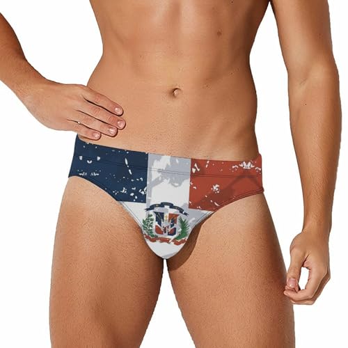 Vintage Dominican Republic Flag Printed Swim Briefs for Men Sexy Bikini Swimwear Elastic Beach Trunks Bathing Suit