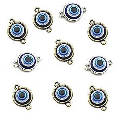 AkMo - Blue Evil Eye Beads Connectors Charms fr DIY Jewelry Making - 10 Pcs