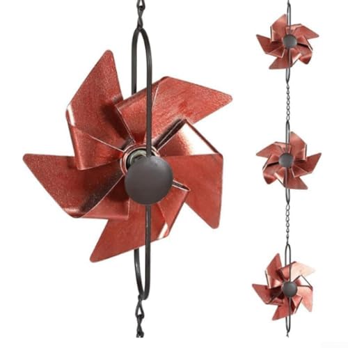 Splendida soluzione all'aperto La catena decorativa della pioggia del mulino a vento in metallo 8 da 1,5 m, fondendo bellezza con utilità