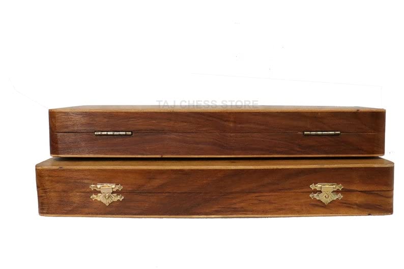 Set Backgammon pieghevole - Tavola da viaggio Backgammon in palissandro dorato da 14" (Sheesham) - Taj Chess Store