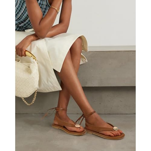 Flat Sandals for Women Strappy Sandals Comfortable Dressy Beach Flip Flop Slides Thong Sandals for Women with Metal Circular4