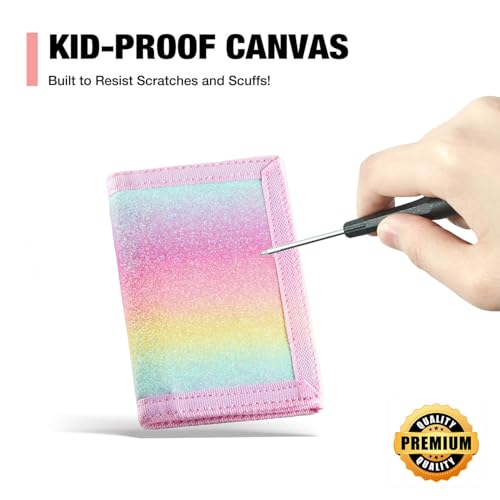Image of Kids Wallets for Girls Boys, Little Girls Wallet for Kids, Rainbow Wallet for Teen Girls, Toddler Wallet for Girls with Magic Sticker, RFID Nylon Wallet /Canvas Wallet with Coin Pocket for Gifts