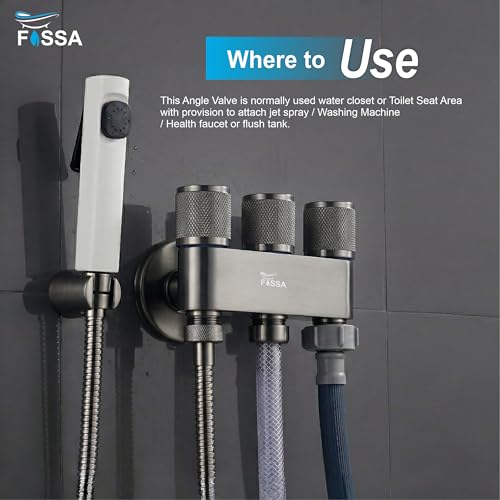 Image of Fossa 1-Year Warrant Galaxy 3 - Way Stainless Steel Laundry Washing Machine Faucet | Outdoor Water Spigot with Handle | Multi-Use Hose Connector Tap | Angle Valve Grey Matte Finish (with Nozzle)
