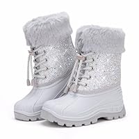EUXTERPA Kids Warm Snow Boots Wellies For Boys Girls Winter Fleece Liner Boots Unisex Children Waterproof Silver Wellington Boots Size 8 UK Child