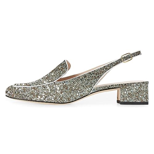 Image of YDN Women Closed Square Toe Block Low Heels Slingback Formal Loafer Dressy Shoes Office Lady Pump Size 4-15 US