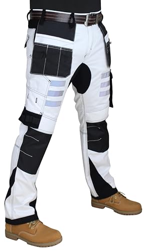 HASHOOB TRADING FZE Pantalon de peintre blanc pour homme avec trois points de couture, Blanc 7., 36W / 34L