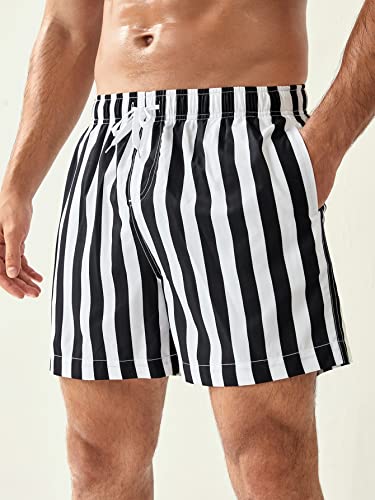 OYOANGLE Men's Striped Swim Trunks Quick Dry Beach Board Shorts Swimwear3