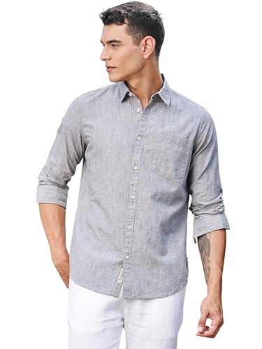 Image of Thomas Scott Men's | Solid | Premium Linen Blend | Spread Collar | Summer Wear | Long Sleeve | Shirts for Men