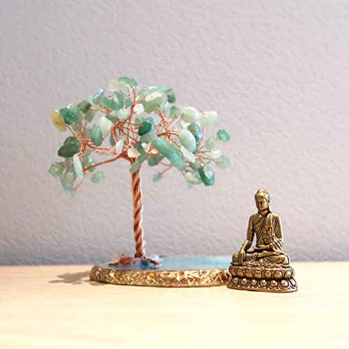 Crucisresin Buddha Statue With Healing Crystal Tree, Tree Of Life For Positive Energy. Home Decor Yoga Meditation. Green.(B) #TOP6