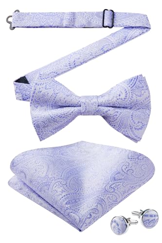 Image of HISDERN Bow Ties for Men Pretied Bow Tie Set Paisley Classic Bowties and Pocket Square Cufflinks Set for Wedding Party