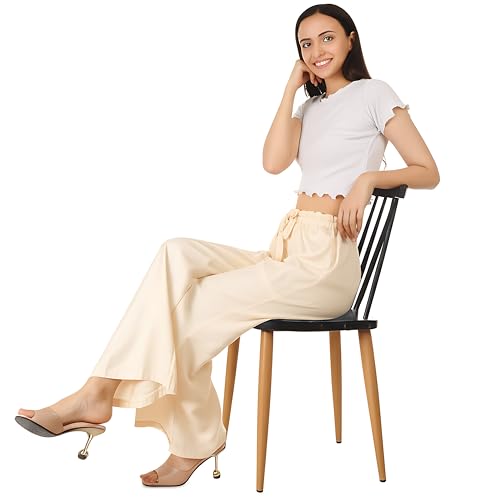 Image of Women's Rayon Palazzo Pants | Solid Color Wide Leg Trousers in 18 Shades | Elastic Waist Casual Bottoms XS-7XL | Comfortable