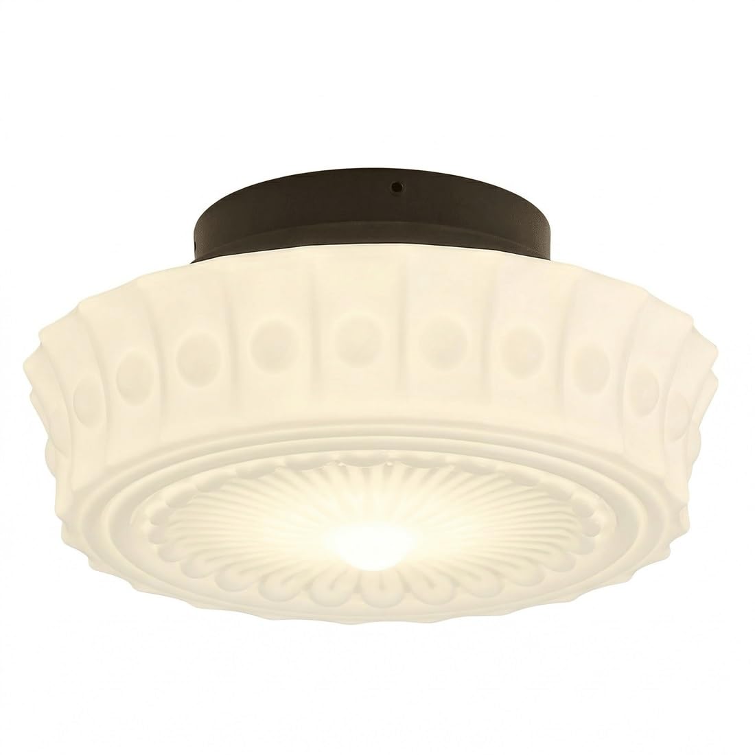 Etro Style Ceiling Light, Elegant Ribbed Opal Glass Shade with Embossed Pattern, Sophisticated Vintage Atmosphere, Semi Flush Mount Lighting Fixture, Master Bedroom, Art Space Decor(17.72"(45cm))
