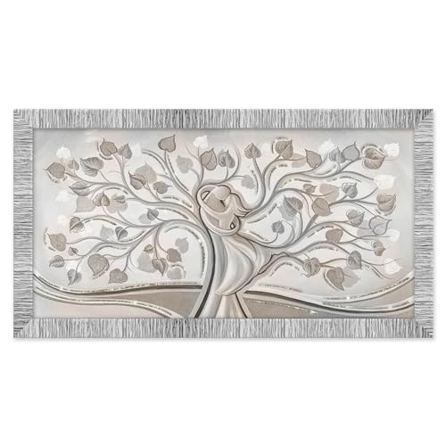 Lupia - Quadro Moderno con Cornice Bianca Argento, Stampa su Legno con Glitter, GIOVY Albero Abbraccio Mix, Tema Amore e Famiglia, per Soggiorno, Camera da Letto, Ufficio, 60x110 cm, Made in Italy