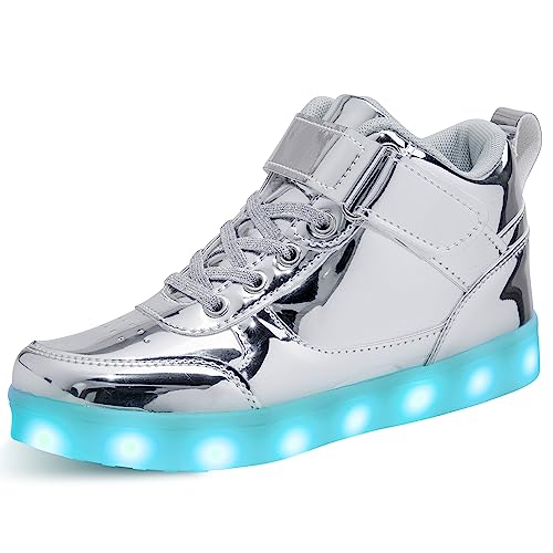 Serouny SNGB2303-SILVER34 Kids Light Up Shoes Led Sneakers High Top Usb Charging Flashing Trainers cover