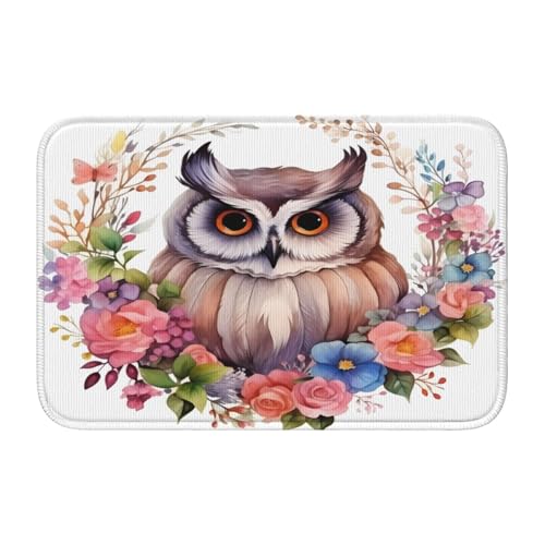 Mexpekil Paillasson lavable pour intérieur et extérieur Motif chouette aquarelle florale 40 x 60 cm