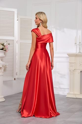 Image of Off Shoulder Satin Formal Dresses Long A Line Evening Party Prom Dresses for Women EA002