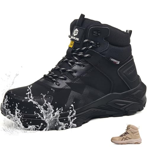 CYKYGGO Chaussures de Sécurité Hommes Montante S3 Imperméable Bottines de Sécurité Femme ESD Basket Travail Légère Embout Acier Noir EU 43