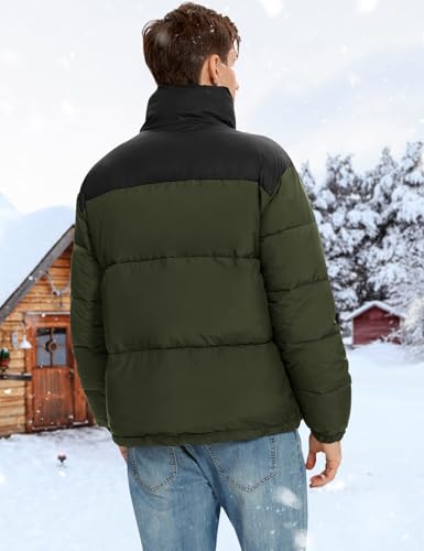 Image of PEHMEA Men's Puffer Jacket Stand Collar Zipper Coat with Pockets Retro Bubble Outwear for Winter