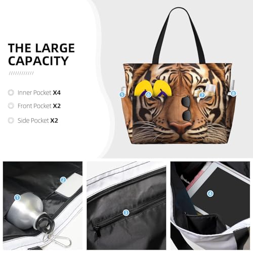 Beach Bags For Women Large Waterproof Sandproof Beach Tote Bag Lightweight Zipper Carry On Bag 3d Tiger Head Pool Bag For Gym Travel Vocation3