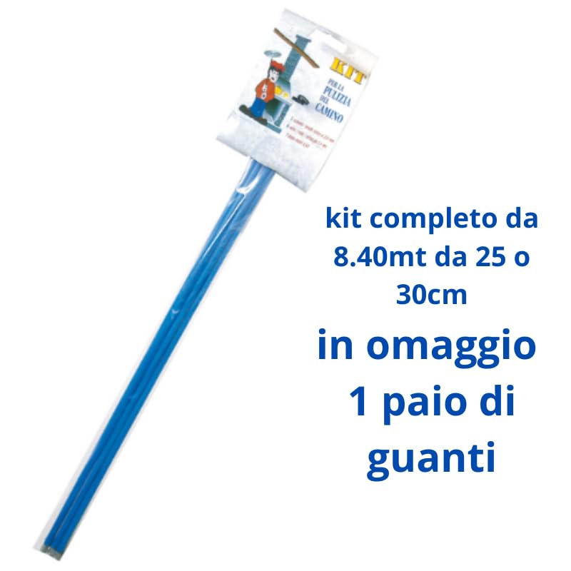 PINTO FERRAMENTA Kit Spazzacamino Pulizia Canna Fumarie Spazzola Tonda Quadrata Asta Stufa Legna Camino Pellet Guanti 25 CM