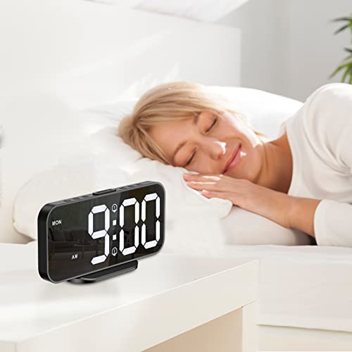 Amir Digital Alarm Clock For Bedrooms, Mirror Clock, Led Electronic Clock With 2 Usb Ports, Adjustable Brightness, Snooze, 12/24 Display Desk Clock For Home Office (Adapter Not Included) #TOP7